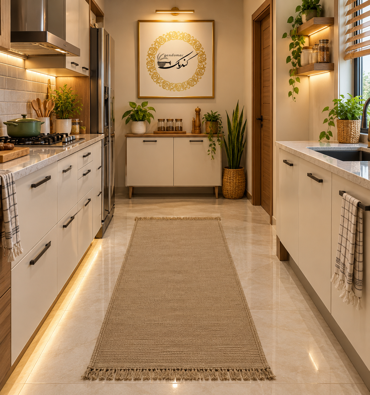 فرشینه مستطیل کنف و قیطان گندمک